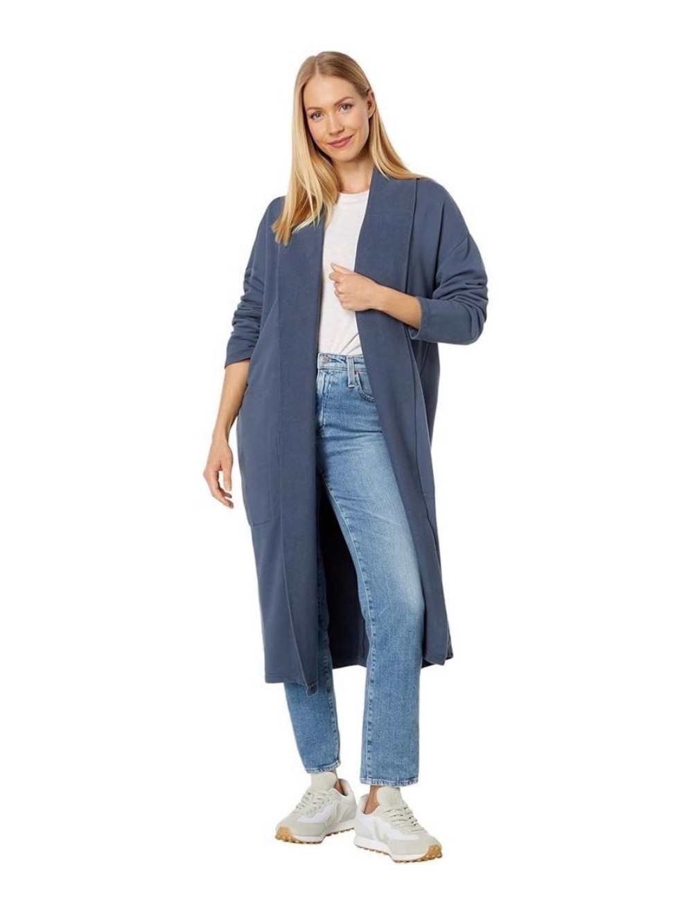 Bobi Los Angeles Black Shawl Collar Long Cardigan Duster 100% Cotton S